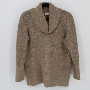 Calvin Klein $98 Large Tan Brown Marled Cowl Neck Cable Knit Tunic Sweater